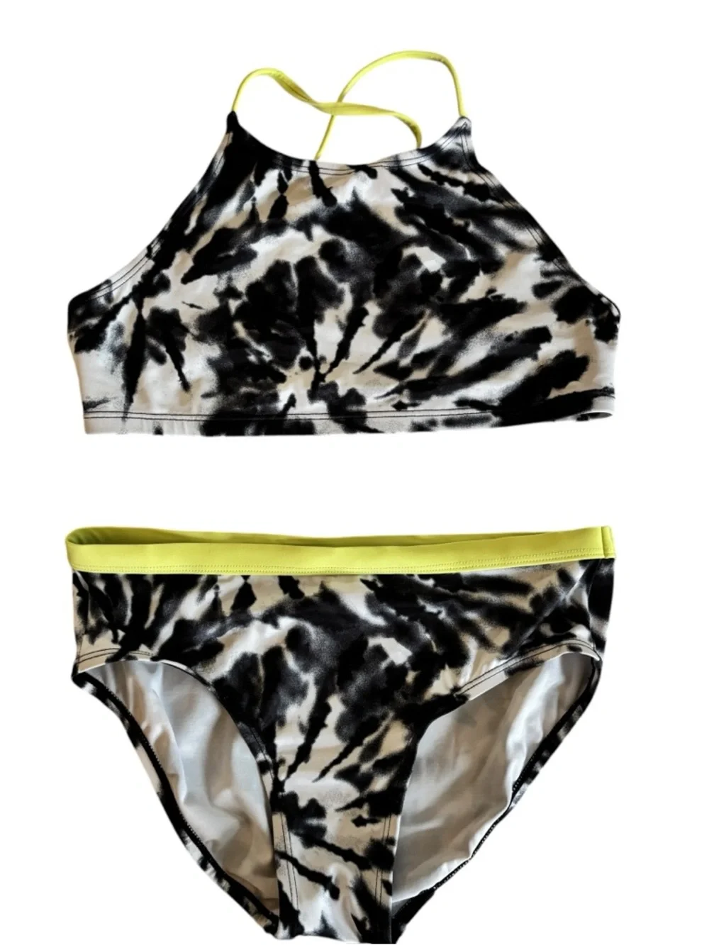 Justice Black & White Tie-Dye Bikini with Yellow Trim